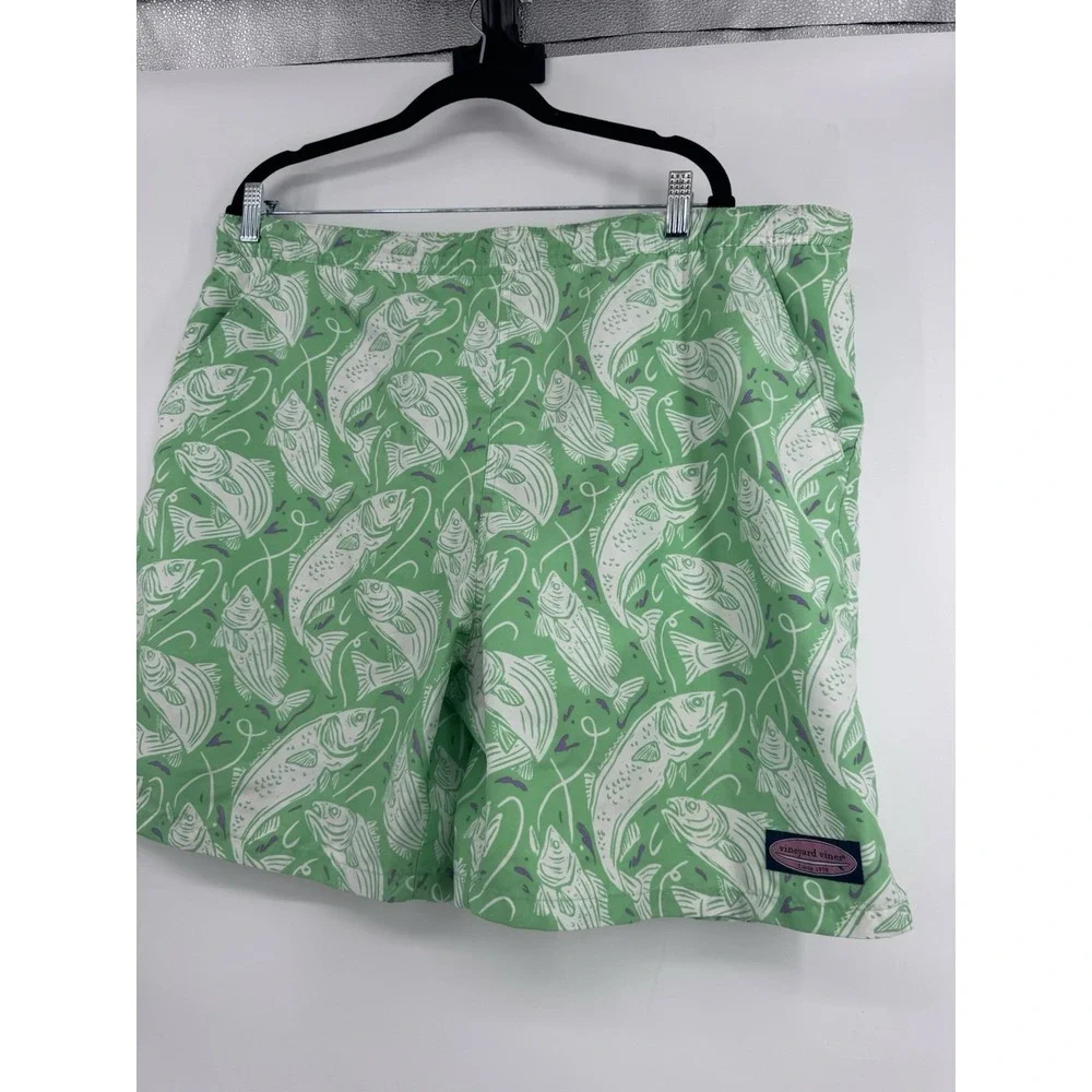 Vineyard Vines Swimming Trunks Mens L Green Pattern Fish Shorts preppy